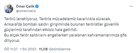 AK Parti'den Ankara'daki bombalı saldırı girişimine ilk tepki: Terörle mücadelemiz kararlıkla sürecek