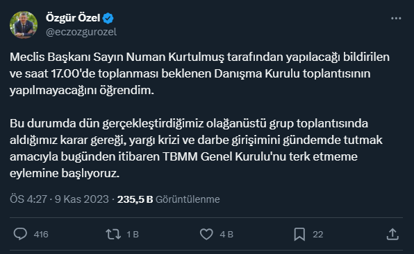 CHP lideri Özel: TBMM Danışma Kurulu toplanmayacak, CHP eyleme başlıyor