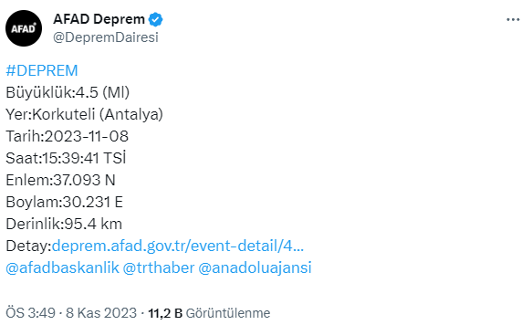 Son Dakika! Antalya'nın Korkuteli ilçesinde 4.5 büyüklüğünde deprem