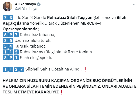 73 ilde silah kaçakçılarına yönelik operasyon! 1127 şüpheli yakalandı