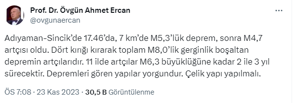 Deprem Uzmanı Prof. Dr. Ahmet Ercan'dan Malatya'daki sarsıntılar sonrası 11 ili korkutan uyarı: Artçılar 6,3'e kadar yükselebilir