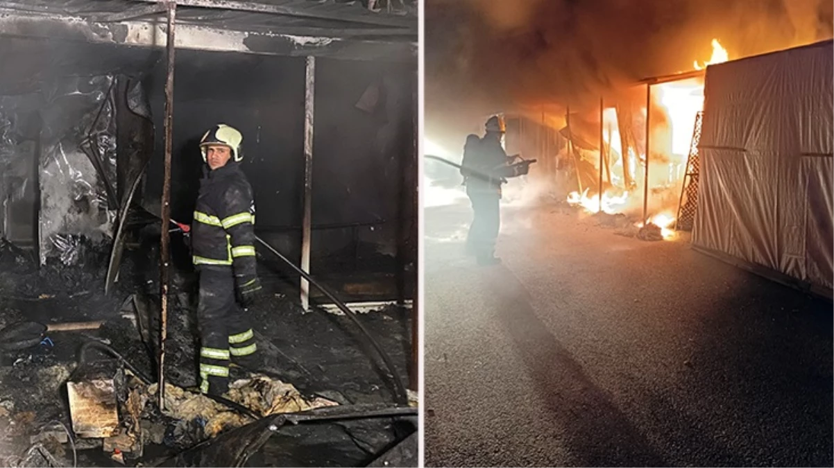 Depremzede ailelerin kaldığı iki konteyner yanarak küle döndü