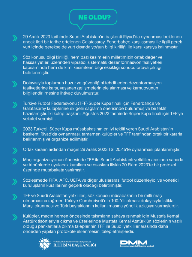 Süper Kupa maçı neden iptal oldu? Dezenformasyonla Mücadele Merkezi, krizin perde arkasını anlattı