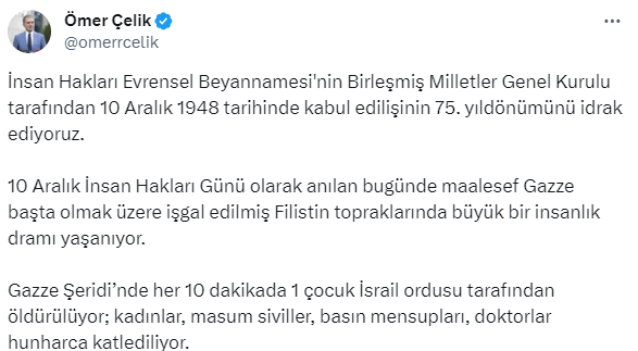 AK Parti Sözcüsü Çelik, 10 Aralık'ı İnsan Hakları Günü olarak ananlara Gazze'yi hatırlattı: Maskeniz düştü, iki yüzlüsünüz