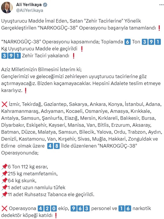 Zehir tacirlerine bir darbe daha! 6 tondan fazla uyuşturucu ele geçirildi, 391 kişi yakalandı