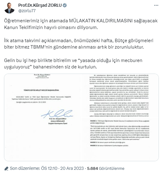 İYİ Parti'den öğretmen atamalarında mülakatın kaldırılmasına yönelik kanun teklifi