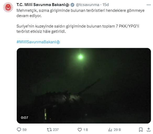 Suriye'nin kuzeyinde saldırı girişiminde bulunan 7 terörist etkisiz hale getirildi