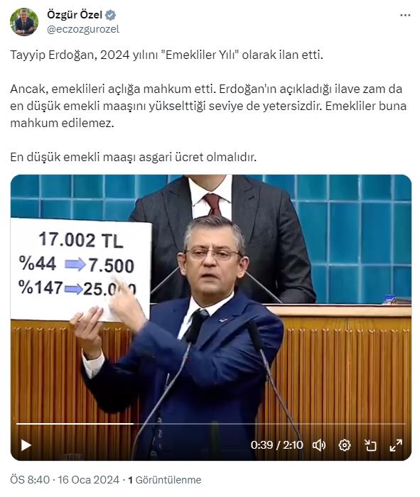 CHP lideri Özgür Özel'den emekliye yüzde 5 ek zam gelmesine ilişkin ilk sözler