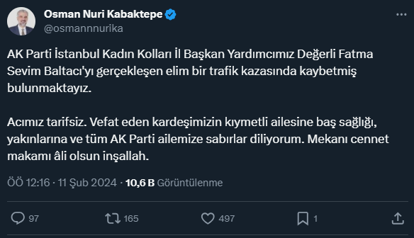 AK Parti İstanbul Kadın Kolları İl Başkan Yardımcısı trafik kazasında hayatını kaybetti