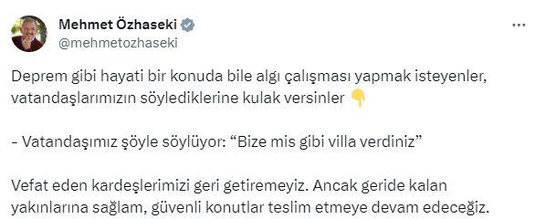 Depremzedelerle ilgili çıkışı tartışma yaratan Özhaseki sessizliğini bozdu: Sözlerim çarpıtıldı