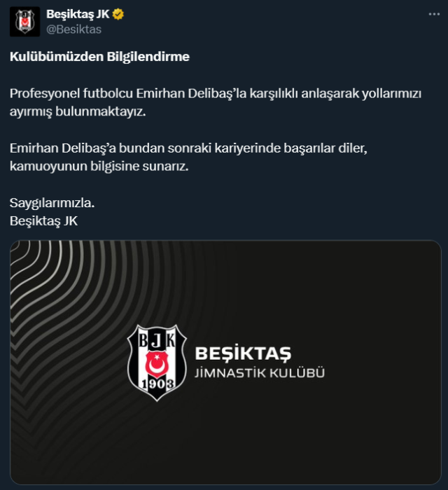 Beşiktaş, Emirhan Delibaş ile karşılıklı anlaşarak yollarını ayırdı