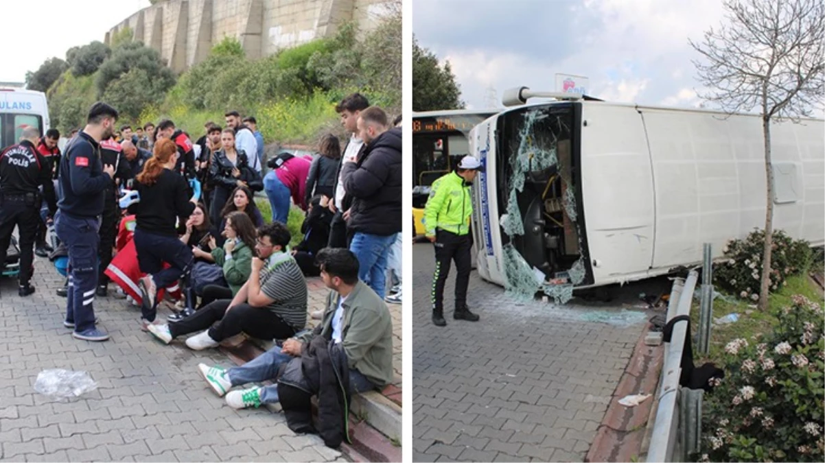 Sürücüsünün, direksiyon hakimiyetini kaybettiği minibüs devrildi: 28 yaralı