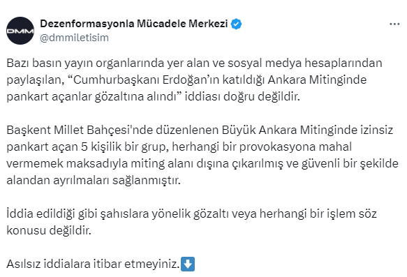 Ankara mitinginde pankart açanlar gözaltına mı alındı? Cumhurbaşkanlığı'ndan açıklama var