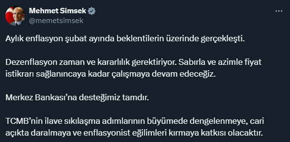 Bakan Şimşek'ten yeni sıkılaştırma kararlarıyla ilgili ilk yorum: Merkez Bankası'na desteğimiz tamdır