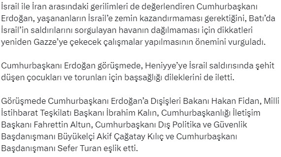 Hamas lideri Heniyye ile görüşen Cumhurbaşkanı Erdoğan'ı hedef aldı! İsrailli bakan Katz'dan hadsiz paylaşım!