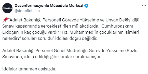 Bakan Tunç: Mülakatta 'Cumhurbaşkanı Erdoğan'ın kaç çocuğu vardır?' sorusunun yöneltildiği iddiası doğru değil